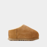 W Pumped 棕色皮毛一体穆勒鞋踝靴