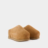 W Pumped 棕色皮毛一体穆勒鞋踝靴