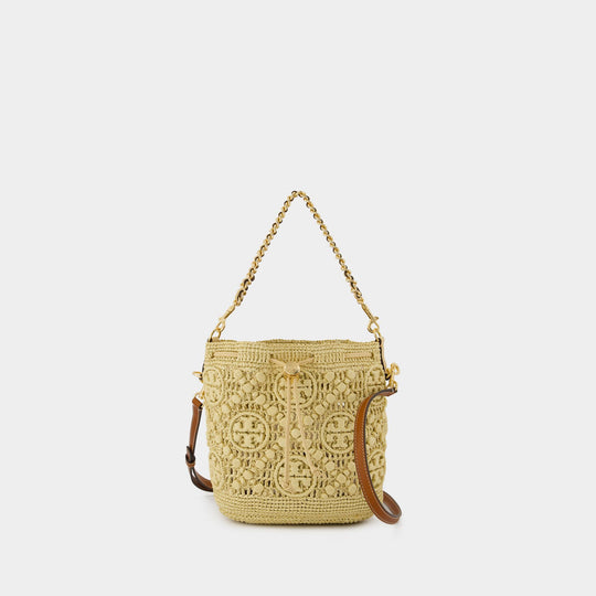 T-Monogram Shoulder Bag - Tory Burch - Raffia - Beige
