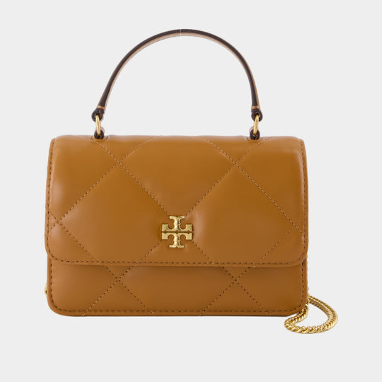 Kira Diamond Mini Top Handle Wallet On Chain - Tory Burch - Leather - Brown