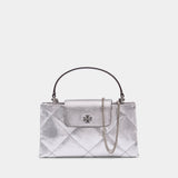 Kira Diamond Quilt East West Top Handle Purse - Tory Burch - Leather - Silver