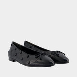 Cap Toe Bunny Knot Ballerinas - Tory Burch - Leather - Black