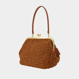 Large Weave Straw Kisslock 27 Clutch - Coach - Leather - Brown