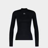 Moon Logo Strass Highneck T-Shirt - Marine Serre - Nylon - Black
