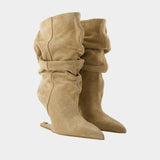 No Wedge Boots - Balmain - Leather - Beige