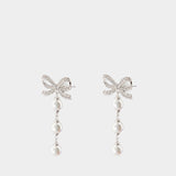 Bow Tiered Pearl Earrings - SELF PORTRAIT - Silver - White
