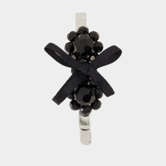 Petite Bow Mini Flower Hair Clips - Simone Rocha - Crystal - Black