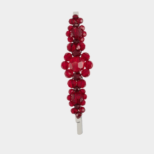 Large Flower Hair Clip - Simone Rocha - Brass - Red