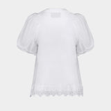 Tulle Overlay Puff Sleeve Lace T-Shirt - Simone Rocha - Cotton - White