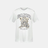 Basic Leopard T Shirt - Ganni - Cotton - Printed