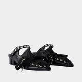 Eyelets Lace Up Mules - Ganni - Synthetic - Black