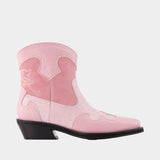 Low Shaft Embroidered Western Mix Boots - Ganni - Synthetic - Pink
