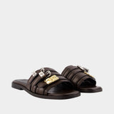 Sue Triple FlatCrinkle Mules - Ganni - Synthetic - Brown