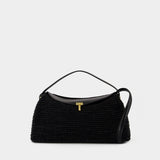 T-Lock Top Handle Purse黑色小牛皮T型扣手拿包单肩包