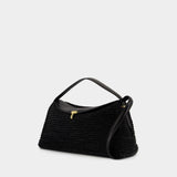 T-Lock Top Handle Purse黑色小牛皮T型扣手拿包单肩包