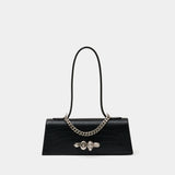 Jewelled Top Handle Shoulder Bag - Alexander McQueen - Leather - Black