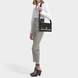 Medium Note 中号黑色皮制Vintage格纹斜挎包