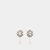 Crystal Pearl Droplet Earrings - SELF PORTRAIT - Synthetic - Silver