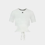 Ribbon Cut Out Contrast T-Shirt - Courreges - Cotton - White