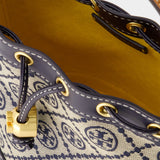 Tory Burch T Monogram 棉质海军蓝迷你水桶包