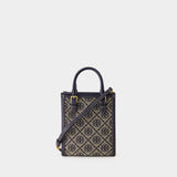 Tory Burch T Monogram 海军蓝棉质迷你托特包