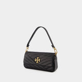 Kira Chevron Small Flap Hobo Bag - Tory Burch - Black - Leather