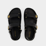 Tory Burch Kira Sport黑色皮质凉鞋