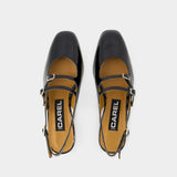 Peche 黑色漆皮带根浅口鞋