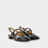 Peche 黑色漆皮带根浅口鞋