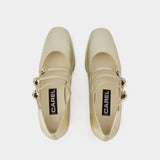 Kina 银色皮质带根浅口鞋