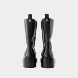 活希源 Courreges Zipped Ankle Boots 黑色皮质低筒靴