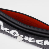 黑色/象牙白涂鸦字牛皮卡包