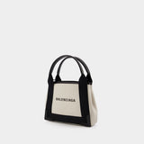 Balenciaga Navy Cabas Xs Aj米色/黑色帆布斜挎包