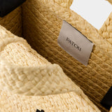 米色拉菲草编织小号购物袋