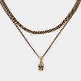 Pave Double Chain Necklace in Brass