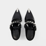 黑色羊皮金属链条高跟鞋