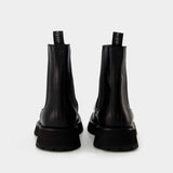 Worker Punk黑色牛皮踝靴