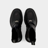 Worker Punk黑色牛皮踝靴