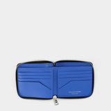 Zip Around Billfold黑色牛皮交织拉链钱包