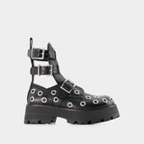 黑色皮质低筒靴