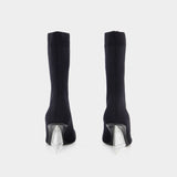 黑色牛皮透明根高跟靴