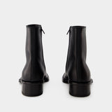 Cuban Stack纯黑色牛皮踝靴