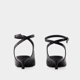 Punk黑色牛皮踝部系带高跟鞋