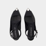 Punk黑色牛皮踝部系带高跟鞋