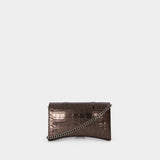 Balenciaga Hourglass深青铜色皮质链条钱包WOC包