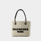 balenciaga Duty Free S 人造皮草米色购物袋