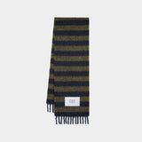Maison Kitsune Echarpe Rugby Stripes 蓝色/卡其色羊毛围巾