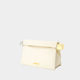 La Pochette Rond Carre 象牙白棉质手提肩背包