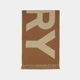 Half Mega Check棕色logo羊毛流苏围巾