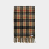 Mu Vintage Check 经典棕色格纹山羊绒流苏围巾